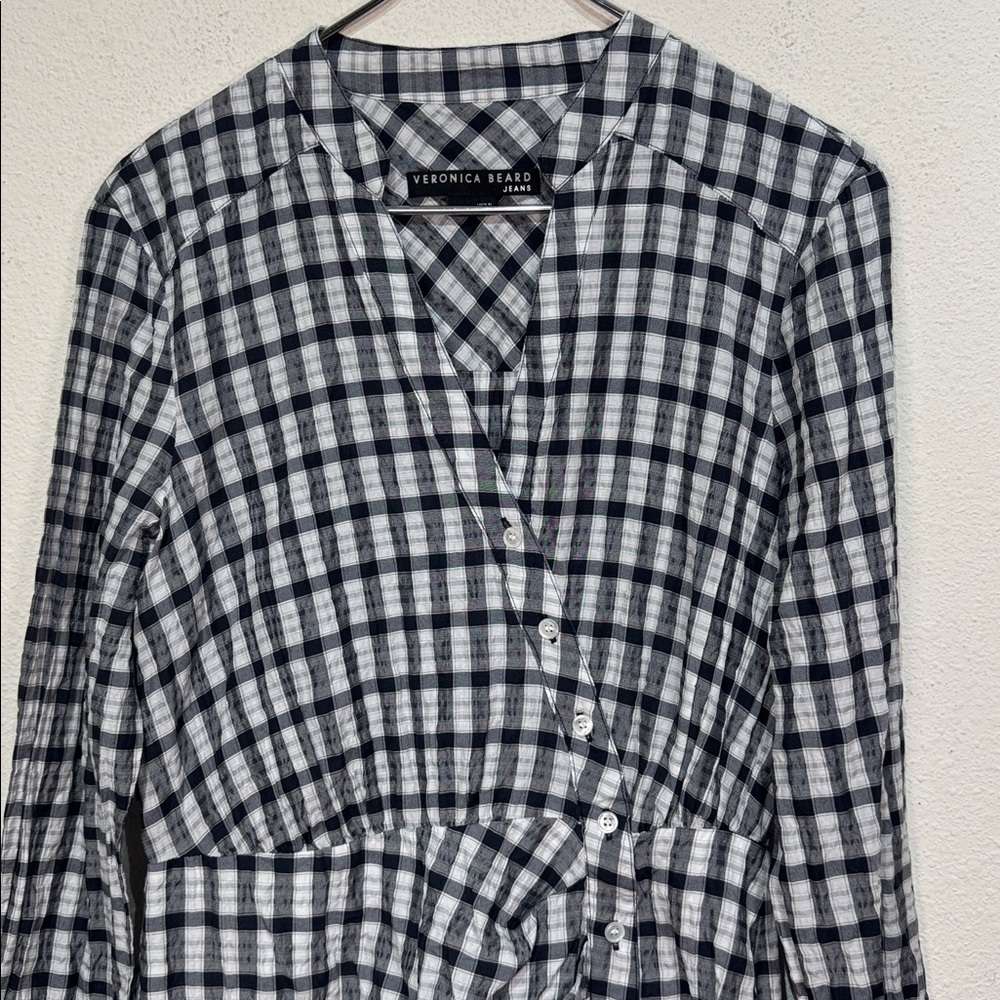 Veronica Beard Ruffled black/white Gingham lined mini dress size Medium - Picture 4 of 9